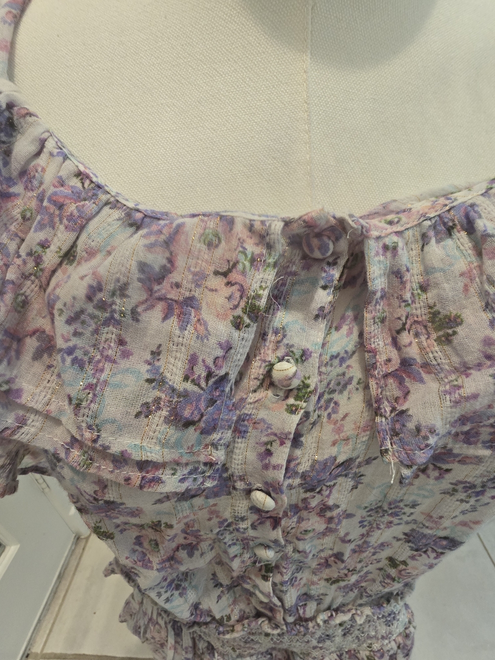 LoveShackFancy Pastel Floral Ruffle Mini Dress Size L - Picture 2 of 5